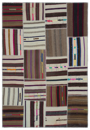 Striped Over Dyed Kilim Patchwork Unique Rug 5'2'' x 7'7'' ft 158 x 230 cm