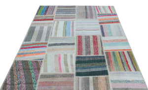 Striped Over Dyed Kilim Patchwork Unique Rug 5'3'' x 7'4'' ft 160 x 224 cm