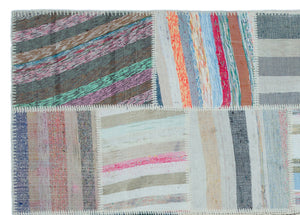 Striped Over Dyed Kilim Patchwork Unique Rug 5'3'' x 7'4'' ft 160 x 224 cm