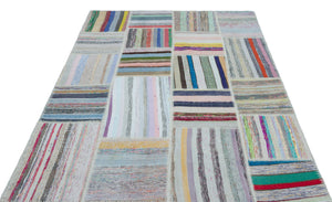 Striped Over Dyed Kilim Patchwork Unique Rug 5'3'' x 7'4'' ft 160 x 224 cm