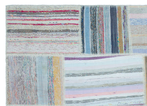 Striped Over Dyed Kilim Patchwork Unique Rug 5'3'' x 7'4'' ft 160 x 224 cm