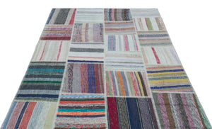 Striped Over Dyed Kilim Patchwork Unique Rug 5'3'' x 7'7'' ft 160 x 230 cm