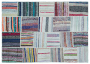 Striped Over Dyed Kilim Patchwork Unique Rug 5'3'' x 7'7'' ft 160 x 230 cm