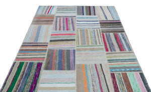 Striped Over Dyed Kilim Patchwork Unique Rug 5'3'' x 7'7'' ft 160 x 230 cm