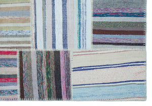 Striped Over Dyed Kilim Patchwork Unique Rug 5'3'' x 7'7'' ft 160 x 230 cm