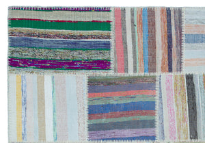 Striped Over Dyed Kilim Patchwork Unique Rug 5'3'' x 7'7'' ft 160 x 230 cm