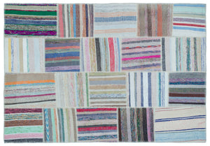 Striped Over Dyed Kilim Patchwork Unique Rug 5'3'' x 7'7'' ft 160 x 230 cm