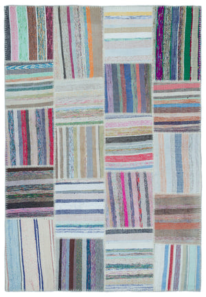 Striped Over Dyed Kilim Patchwork Unique Rug 5'3'' x 7'7'' ft 160 x 230 cm