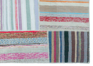 Striped Over Dyed Kilim Patchwork Unique Rug 5'3'' x 7'4'' ft 160 x 224 cm