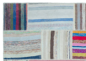 Striped Over Dyed Kilim Patchwork Unique Rug 5'3'' x 7'4'' ft 160 x 224 cm