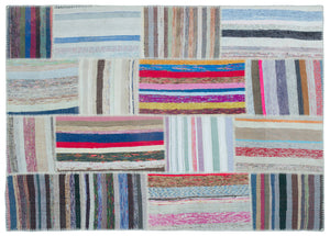 Striped Over Dyed Kilim Patchwork Unique Rug 5'3'' x 7'4'' ft 160 x 224 cm