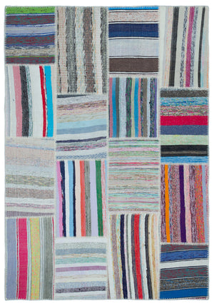 Striped Over Dyed Kilim Patchwork Unique Rug 5'3'' x 7'5'' ft 160 x 227 cm