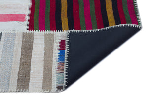 Striped Over Dyed Kilim Patchwork Unique Rug 5'3'' x 7'4'' ft 160 x 223 cm