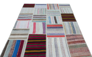 Striped Over Dyed Kilim Patchwork Unique Rug 5'3'' x 7'4'' ft 160 x 223 cm