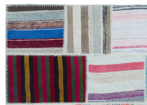 Striped Over Dyed Kilim Patchwork Unique Rug 5'3'' x 7'4'' ft 160 x 223 cm