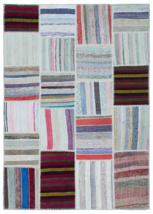 Striped Over Dyed Kilim Patchwork Unique Rug 5'3'' x 7'4'' ft 160 x 223 cm