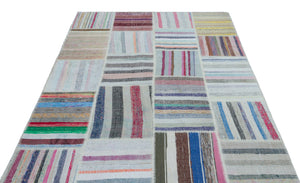 Striped Over Dyed Kilim Patchwork Unique Rug 5'3'' x 7'7'' ft 160 x 230 cm