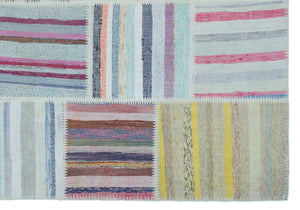 Striped Over Dyed Kilim Patchwork Unique Rug 5'3'' x 7'7'' ft 160 x 230 cm