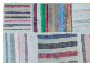 Striped Over Dyed Kilim Patchwork Unique Rug 5'3'' x 7'7'' ft 160 x 230 cm