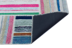 Striped Over Dyed Kilim Patchwork Unique Rug 5'3'' x 7'5'' ft 160 x 225 cm