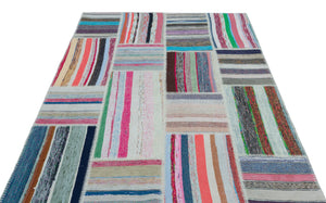 Striped Over Dyed Kilim Patchwork Unique Rug 5'3'' x 7'5'' ft 160 x 225 cm