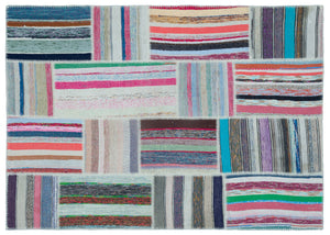 Striped Over Dyed Kilim Patchwork Unique Rug 5'3'' x 7'5'' ft 160 x 225 cm