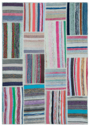 Striped Over Dyed Kilim Patchwork Unique Rug 5'3'' x 7'5'' ft 160 x 225 cm