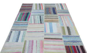 Striped Over Dyed Kilim Patchwork Unique Rug 5'3'' x 7'7'' ft 160 x 230 cm