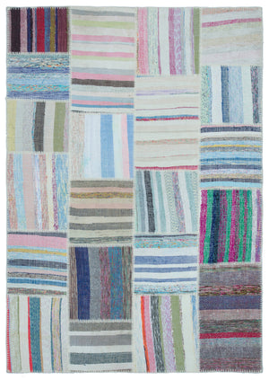 Striped Over Dyed Kilim Patchwork Unique Rug 5'3'' x 7'7'' ft 160 x 230 cm