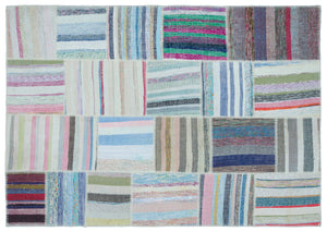 Striped Over Dyed Kilim Patchwork Unique Rug 5'3'' x 7'7'' ft 160 x 230 cm