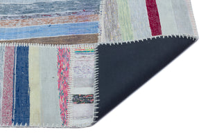 Striped Over Dyed Kilim Patchwork Unique Rug 5'3'' x 7'5'' ft 160 x 225 cm