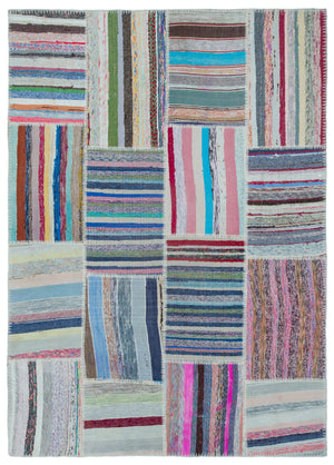 Striped Over Dyed Kilim Patchwork Unique Rug 5'3'' x 7'5'' ft 160 x 225 cm