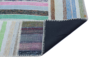 Striped Over Dyed Kilim Patchwork Unique Rug 5'3'' x 7'6'' ft 160 x 228 cm