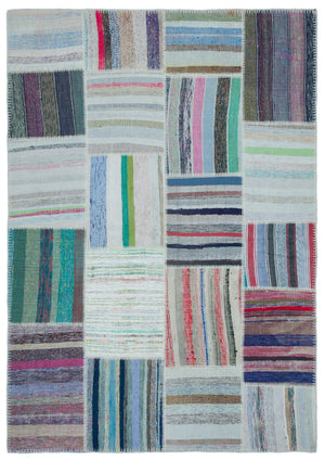 Striped Over Dyed Kilim Patchwork Unique Rug 5'3'' x 7'6'' ft 160 x 228 cm