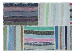 Striped Over Dyed Kilim Patchwork Unique Rug 5'3'' x 7'6'' ft 160 x 228 cm