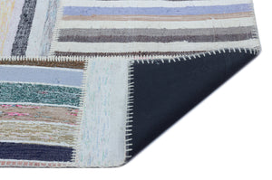 Striped Over Dyed Kilim Patchwork Unique Rug 5'3'' x 7'7'' ft 160 x 230 cm