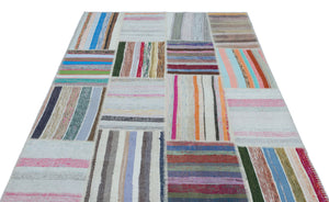 Striped Over Dyed Kilim Patchwork Unique Rug 5'3'' x 7'7'' ft 160 x 230 cm