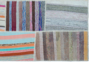 Striped Over Dyed Kilim Patchwork Unique Rug 5'3'' x 7'7'' ft 160 x 230 cm