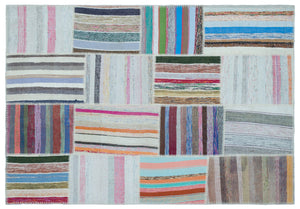 Striped Over Dyed Kilim Patchwork Unique Rug 5'3'' x 7'7'' ft 160 x 230 cm