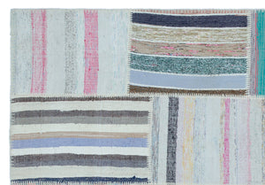 Striped Over Dyed Kilim Patchwork Unique Rug 5'3'' x 7'7'' ft 160 x 230 cm