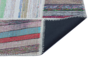 Striped Over Dyed Kilim Patchwork Unique Rug 5'3'' x 7'6'' ft 160 x 228 cm