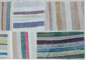 Striped Over Dyed Kilim Patchwork Unique Rug 5'3'' x 7'6'' ft 160 x 228 cm