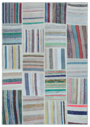 Striped Over Dyed Kilim Patchwork Unique Rug 5'3'' x 7'6'' ft 160 x 228 cm