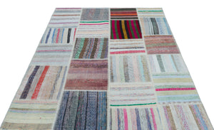 Striped Over Dyed Kilim Patchwork Unique Rug 5'3'' x 7'5'' ft 160 x 226 cm
