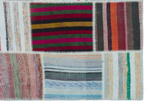 Striped Over Dyed Kilim Patchwork Unique Rug 5'3'' x 7'5'' ft 160 x 226 cm
