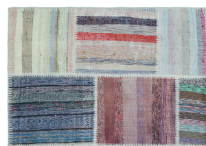 Striped Over Dyed Kilim Patchwork Unique Rug 5'3'' x 7'5'' ft 160 x 226 cm