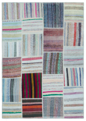 Striped Over Dyed Kilim Patchwork Unique Rug 5'3'' x 7'5'' ft 160 x 226 cm