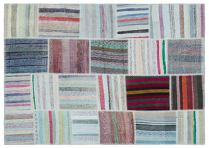 Striped Over Dyed Kilim Patchwork Unique Rug 5'3'' x 7'5'' ft 160 x 226 cm