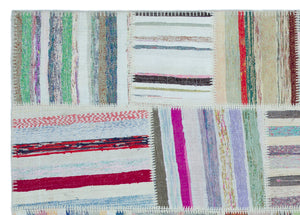 Striped Over Dyed Kilim Patchwork Unique Rug 5'3'' x 7'5'' ft 160 x 225 cm