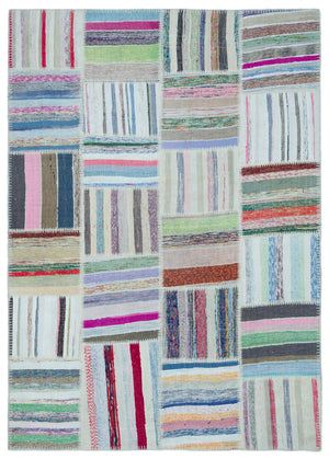 Striped Over Dyed Kilim Patchwork Unique Rug 5'3'' x 7'5'' ft 160 x 225 cm